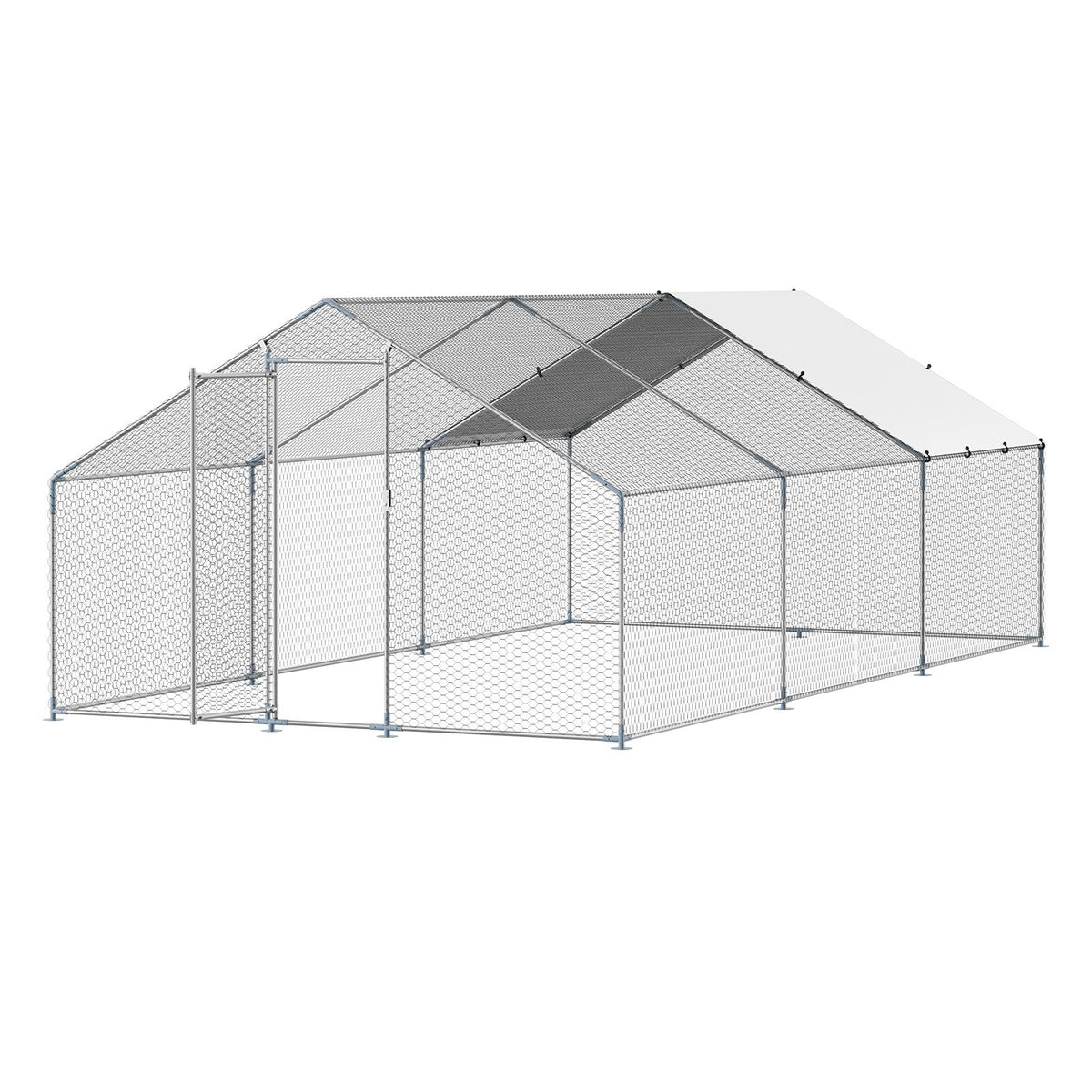 VEVOR Metal Chicken Coop 9.8x19.6x6.5 ft Walk-in Chicken Run with Cover Spire Roof