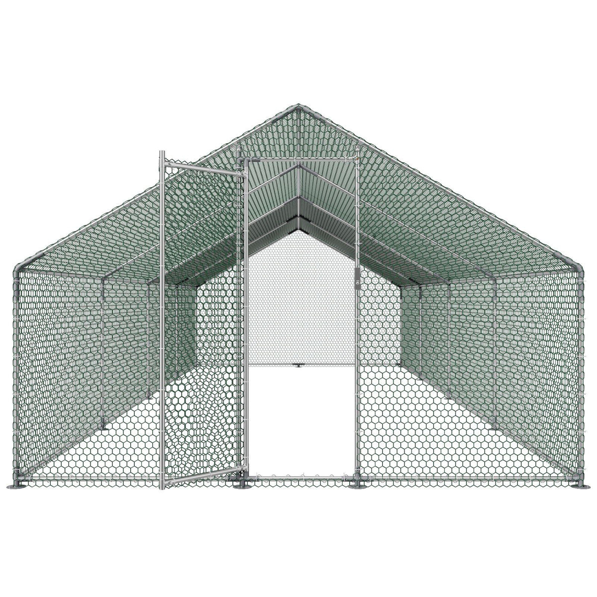 Metal Chicken Coop, 9.8x26.2x6.5 ft Large Walk-in Chicken Runs with Cover, Spire Roof Hen House Enclosure with Security Lock, Outdoor Duck Rabbit Cage Poultry Pen for Backyard, Farm, Yard