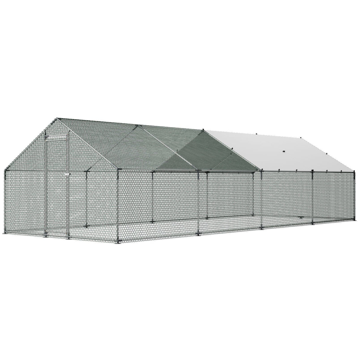 Metal Chicken Coop, 9.8x26.2x6.5 ft Large Walk-in Chicken Runs with Cover, Spire Roof Hen House Enclosure with Security Lock, Outdoor Duck Rabbit Cage Poultry Pen for Backyard, Farm, Yard