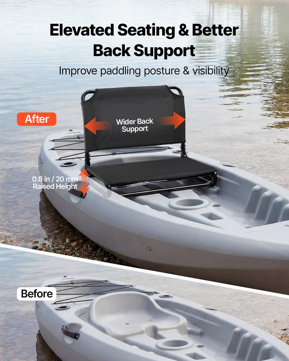 Kayak Seat, Folding Kayak Seat with Comfortable Back Support, Aluminum Alloy Frame & 600D Oxford Fabric, Easy Assembly for Paddling, Fishing and Recreational Kayaking