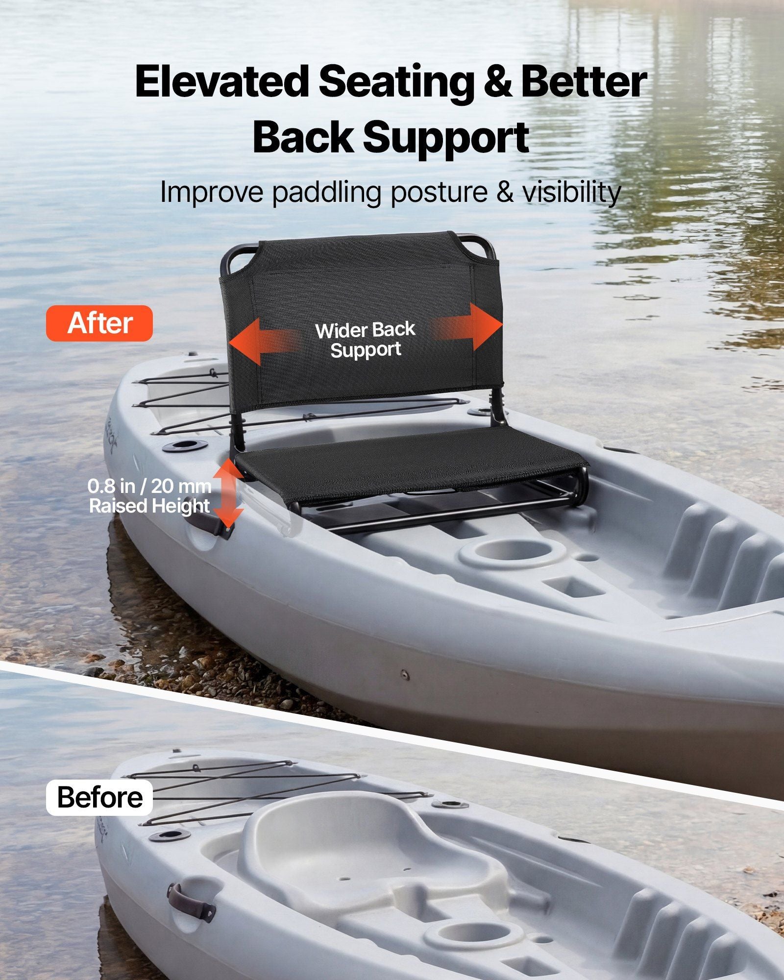 Kayak Seat, Folding Kayak Seat with Comfortable Back Support, Aluminum Alloy Frame & 600D Oxford Fabric, Easy Assembly for Paddling, Fishing and Recreational Kayaking