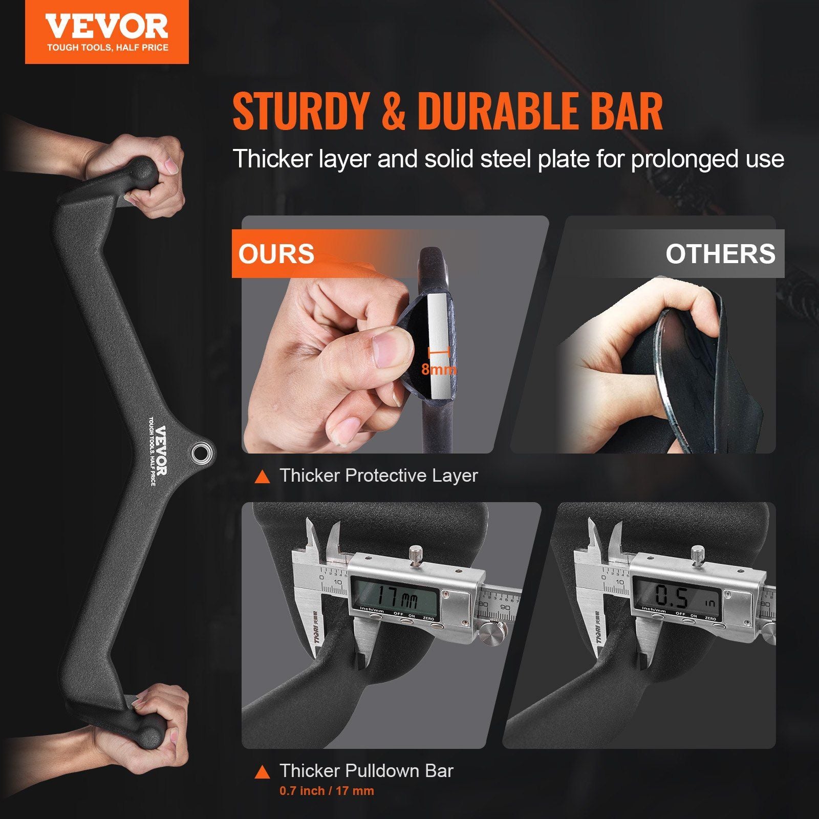 LAT Pulldown Attachments, Cable Machine Rowing T-bar V-bar 7 Set, Tricep Pull Down Bar, Back Strength Training Rubber Coated Handle Grip, Bicep Curl Tricep Lat Pulldown Bar for Home Gym Fitness