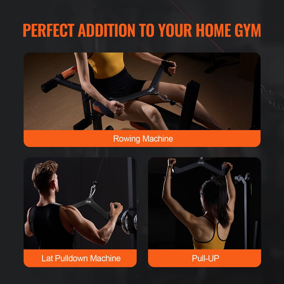 LAT Pulldown Attachments, Cable Machine Rowing T-bar V-bar 7 Set, Tricep Pull Down Bar, Back Strength Training Rubber Coated Handle Grip, Bicep Curl Tricep Lat Pulldown Bar for Home Gym Fitness