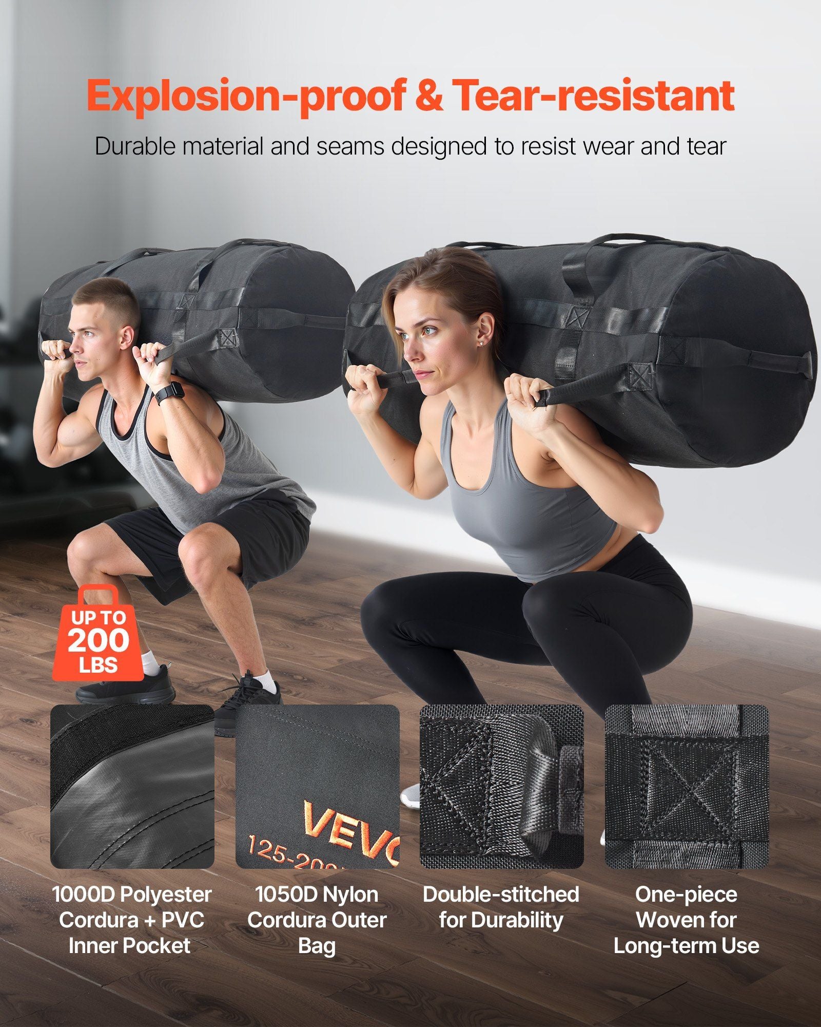 Workout Sandbag, Heavy Duty Workout Power Bags with Handles, 56-90 kg Adjustable Slam Bag for Fitness Strength Weight Training Cross-Training, Home Gym Exercise, Black (Unfilled)
