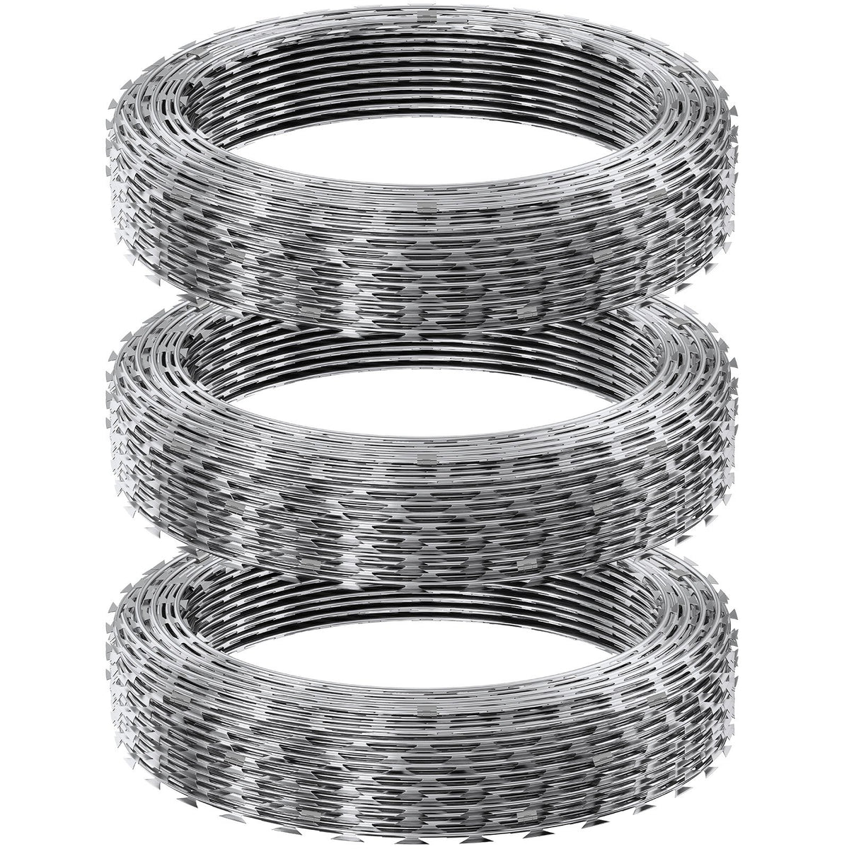 VEVOR Razor Wire Razor Barbed Wire 147ft 3Rolls Razor Wire Fencing Double Spiral