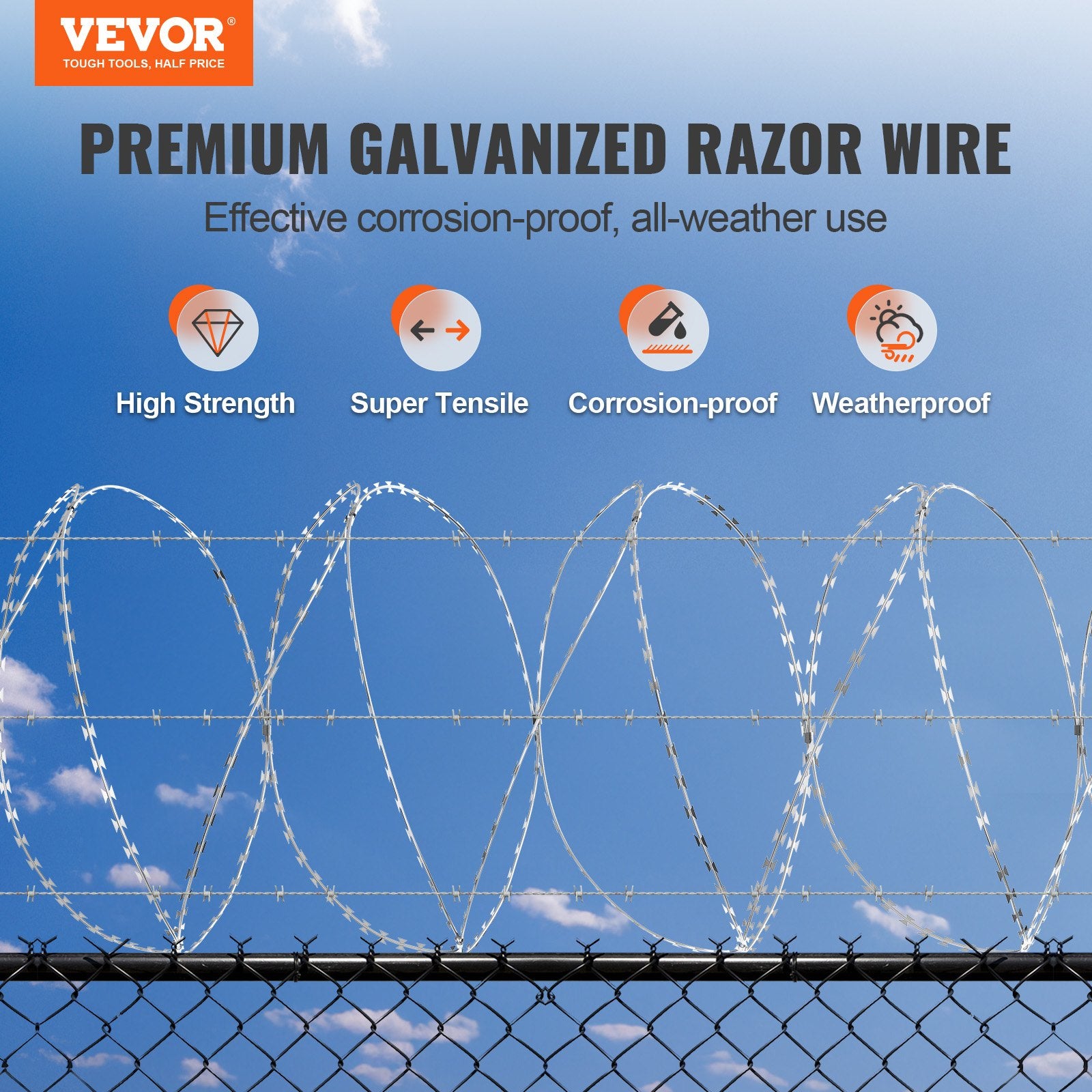 VEVOR Razor Wire Razor Barbed Wire 147ft 3Rolls Razor Wire Fencing Double Spiral