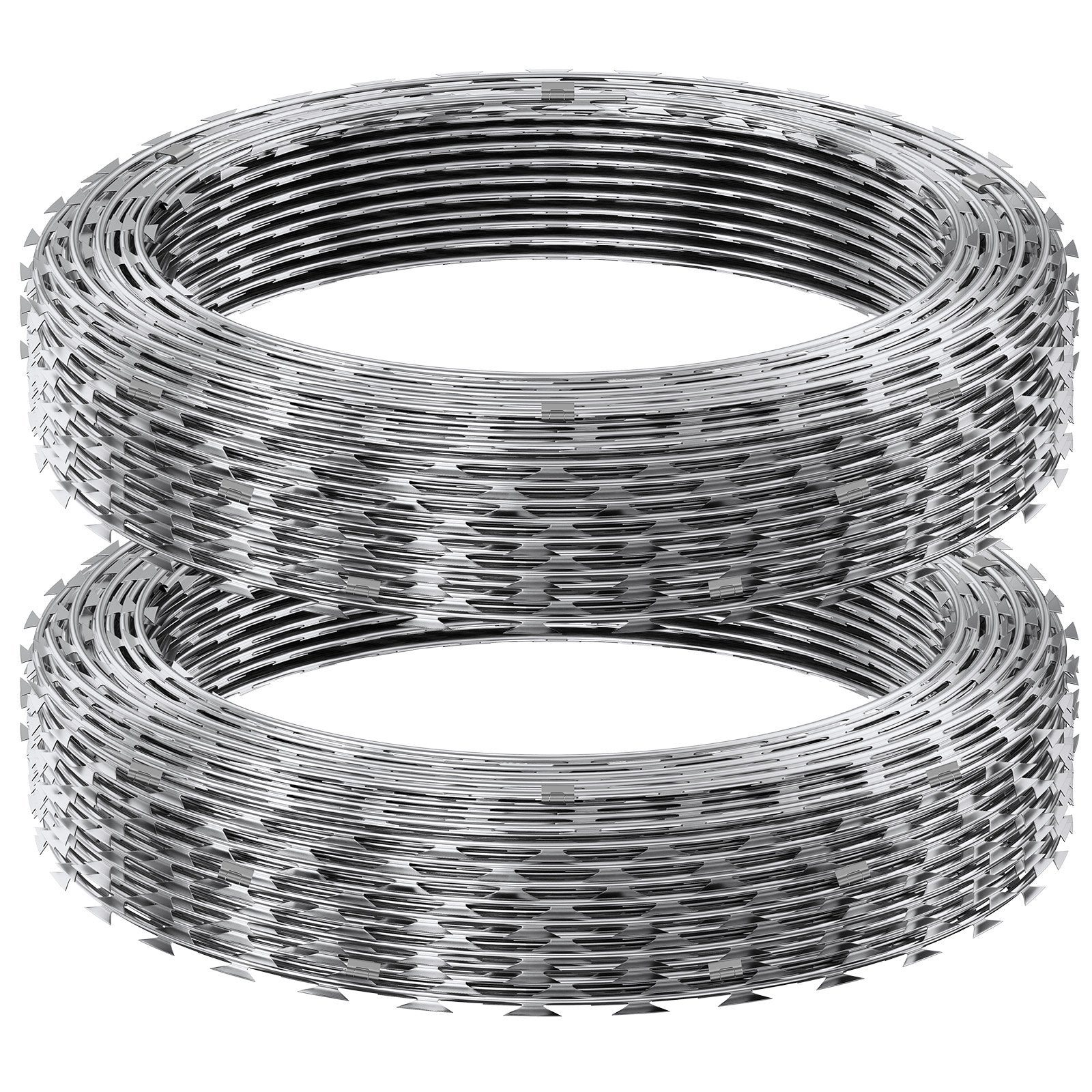 VEVOR Razor Wires, 98 ft Razor Barbed Wire, 2 Rolls Razor Wire Fencing Razor Fence, Double Spiral Razor Ribbon Barbed Wire Galvanized Razor Wire Fence, Rolls Razor for Garden