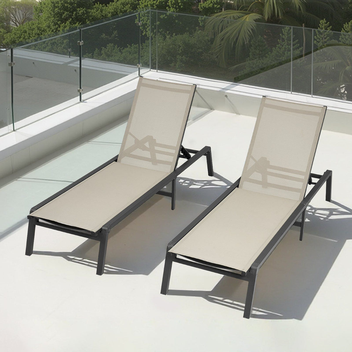 Outdoor Chaise Lounge Chair, 181 kg Weight Capacity, Foldable Sun Tanning Chair, 5 Adjustable Positions, Easy Assembly, Heavy Duty Aluminum Pool Recliner Lounge Chairs, for Beach Yard Patio