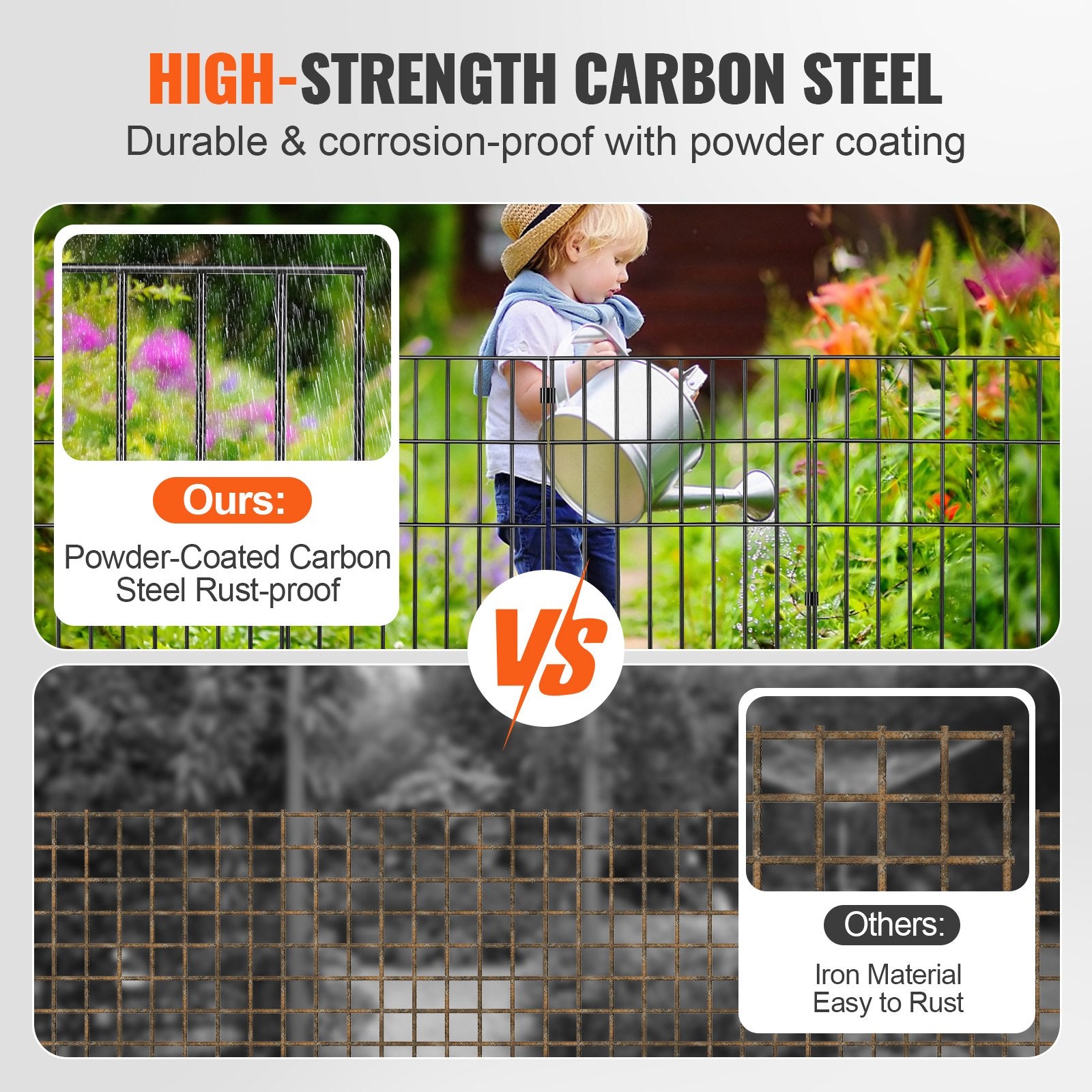 VEVOR Garden Fence, No Dig Fence 44(H)x33(L)cm Animal Barrier Fence, Underground Decorative Garden Fencing with 3.81 cm Spike Spacing, Metal Dog Fence for the Yard and Outdoor Patio, 28 Pack