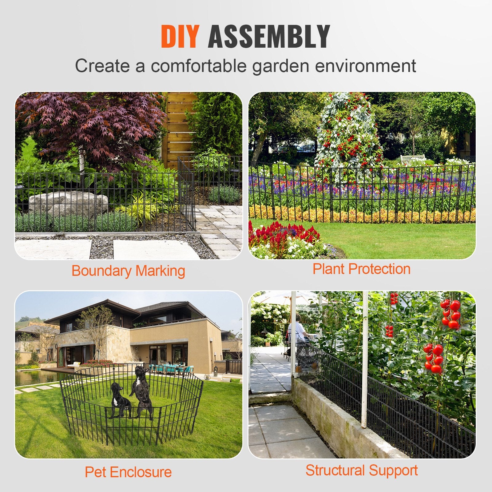 VEVOR Garden Fence, No Dig Fence 44(H)x33(L)cm Animal Barrier Fence, Underground Decorative Garden Fencing with 3.81 cm Spike Spacing, Metal Dog Fence for the Yard and Outdoor Patio, 28 Pack