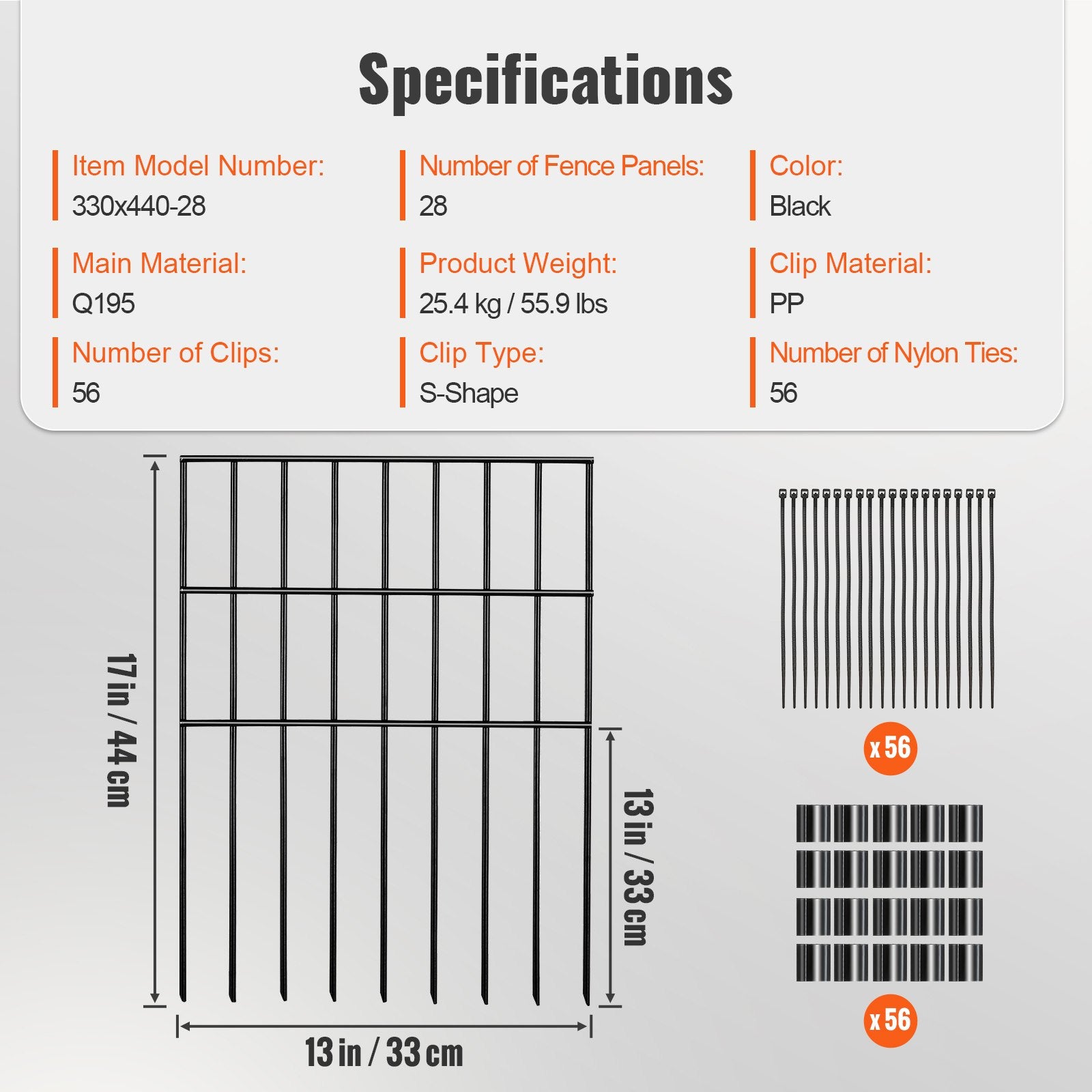 VEVOR Garden Fence, No Dig Fence 44(H)x33(L)cm Animal Barrier Fence, Underground Decorative Garden Fencing with 3.81 cm Spike Spacing, Metal Dog Fence for the Yard and Outdoor Patio, 28 Pack
