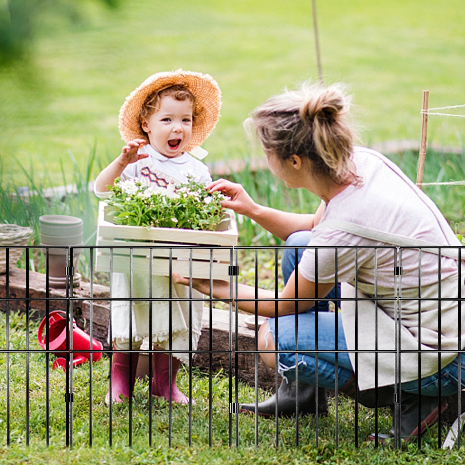 VEVOR Garden Fence, No Dig Fence 44(H)x33(L)cm Animal Barrier Fence, Underground Decorative Garden Fencing with 3.81 cm Spike Spacing, Metal Dog Fence for the Yard and Outdoor Patio, 28 Pack