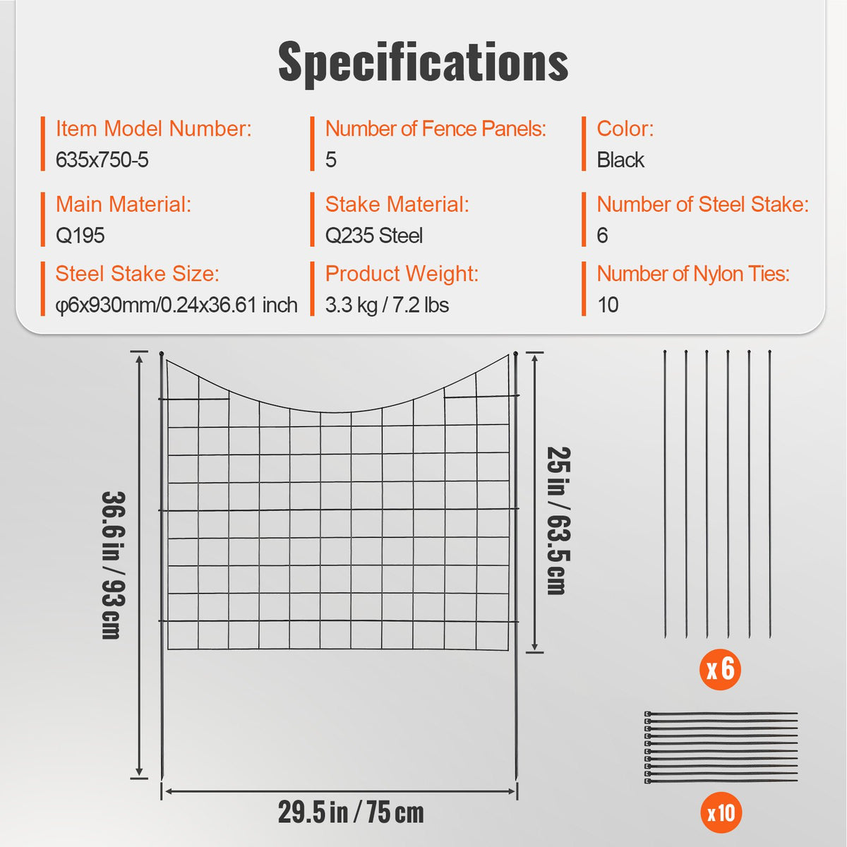VEVOR Garden Fence, 75×93 cm Animal Barrier Fence, Underground Decorative Garden Fencing with 6.38 cm Spike Spacing, Metal Dog Fence for the Yard and Outdoor Patio, 5 Pack