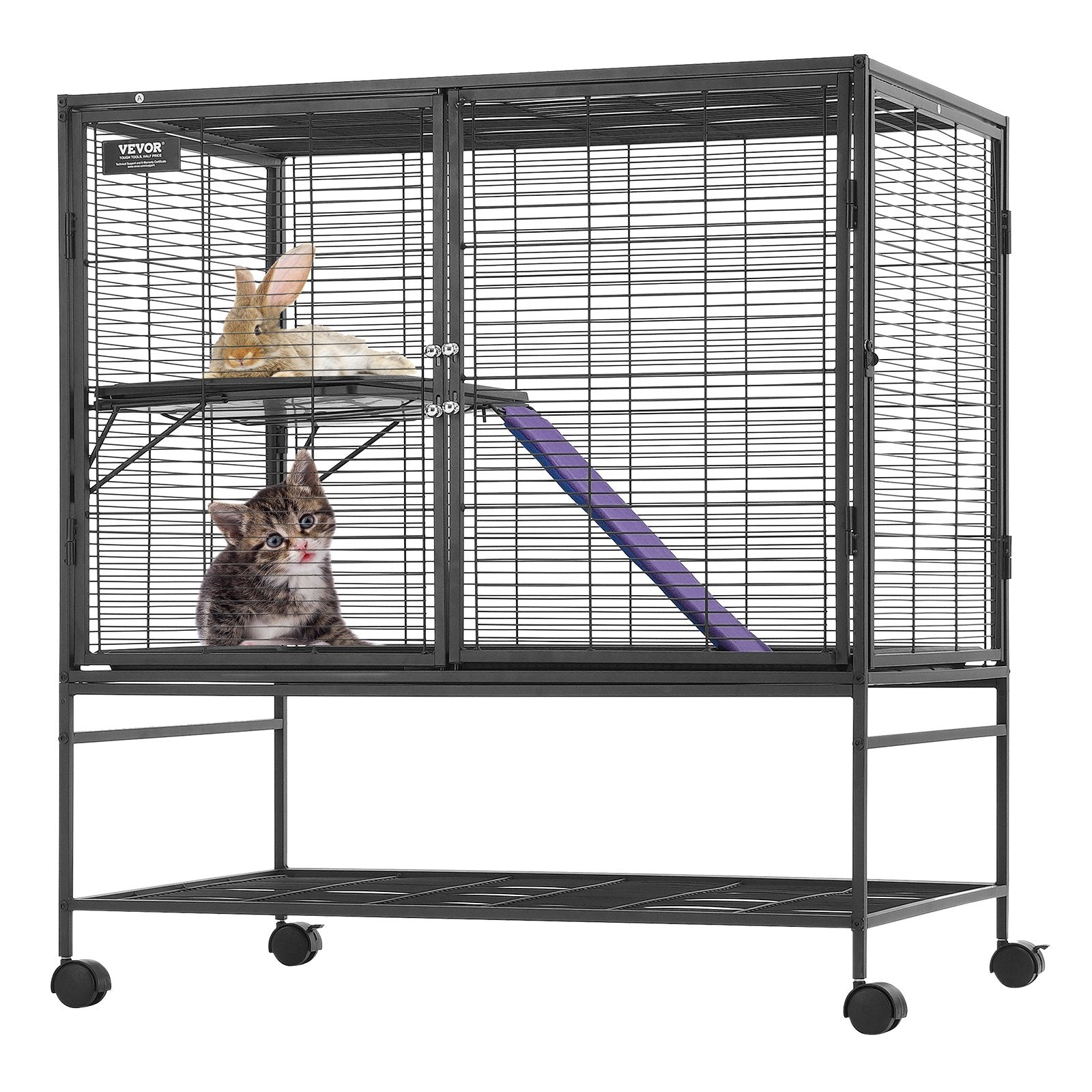 VEVOR 39" Metal Small Animal Cage 2-Tier Rolling Ferret Cage with Tray A Ramp