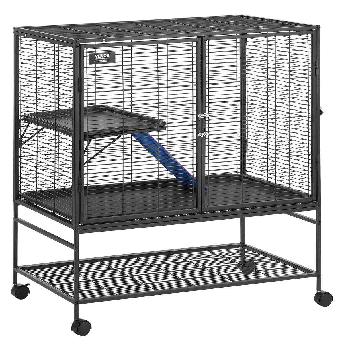 VEVOR 39" Metal Small Animal Cage 2-Tier Rolling Ferret Cage with Tray A Ramp