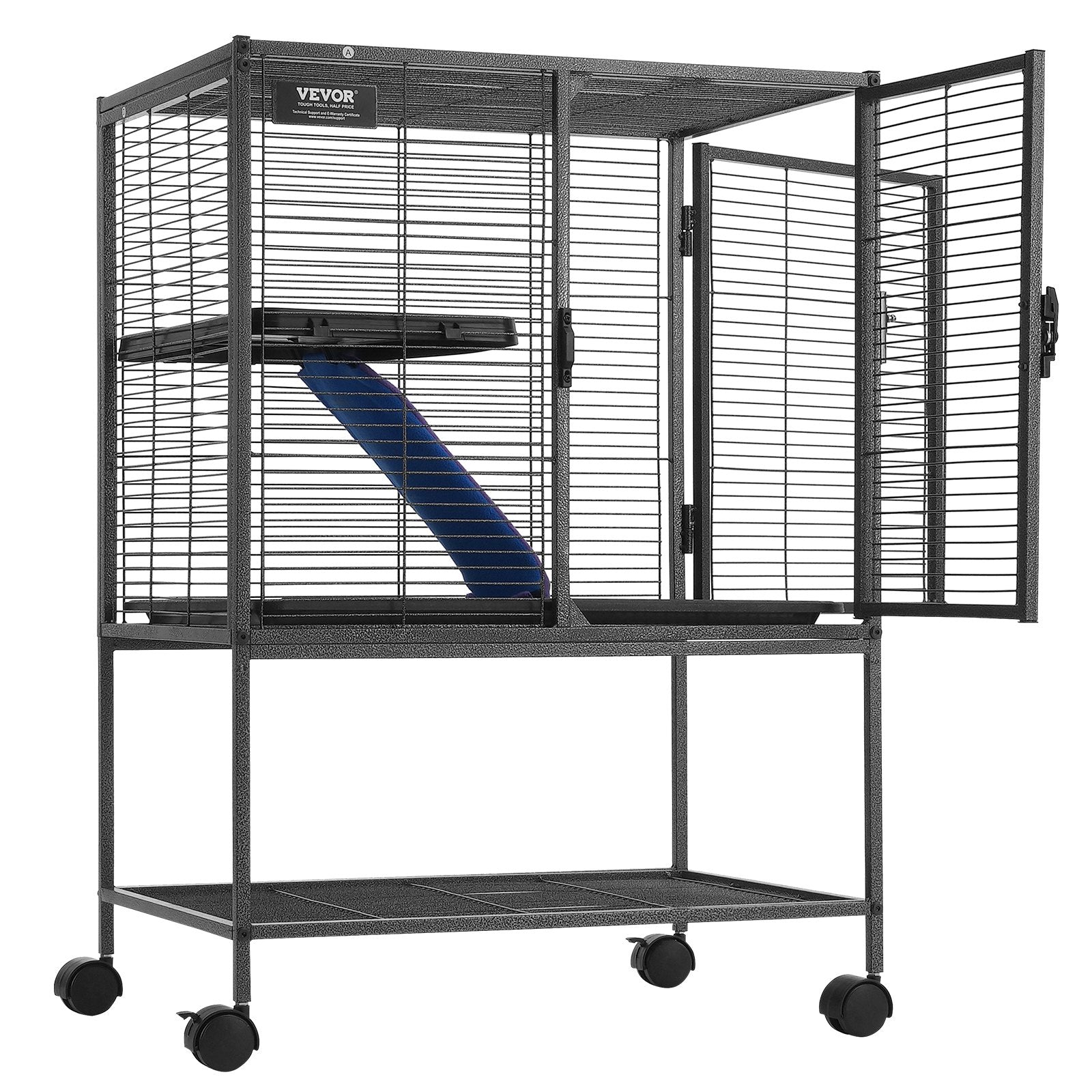 VEVOR 34" Metal Small Animal Cage 2-Tier Rolling Ferret Cage with Tray A Ramp
