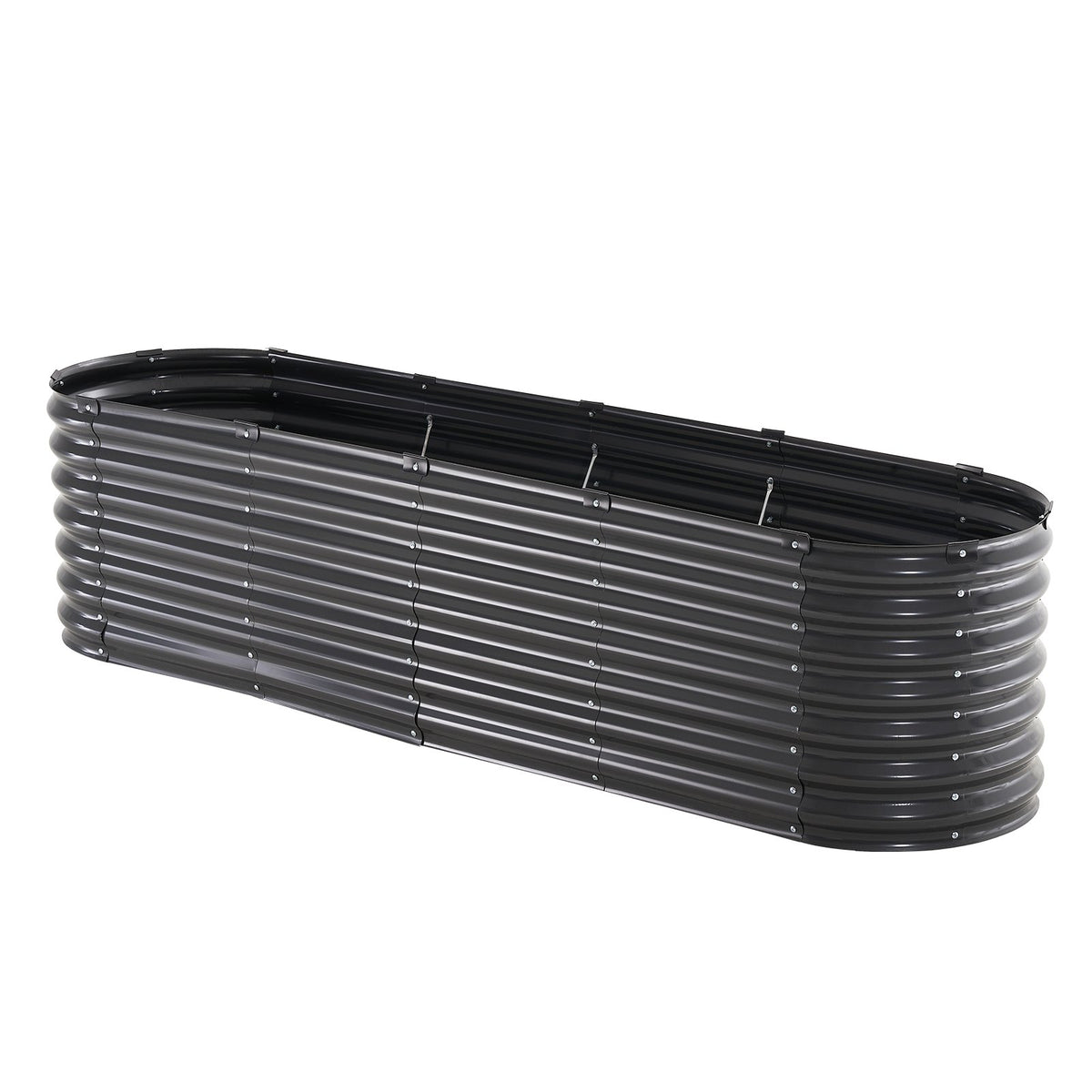 VEVOR Metal Raised Garden Bed, 8 x 2 x 2 ft Outdoor Galvanized Planter Box, with Open Bottom, Large Oval Planter Raised Bed for Gardening Vegetables, Flowers, Herbs, and Succulent Plants, Dark Gray