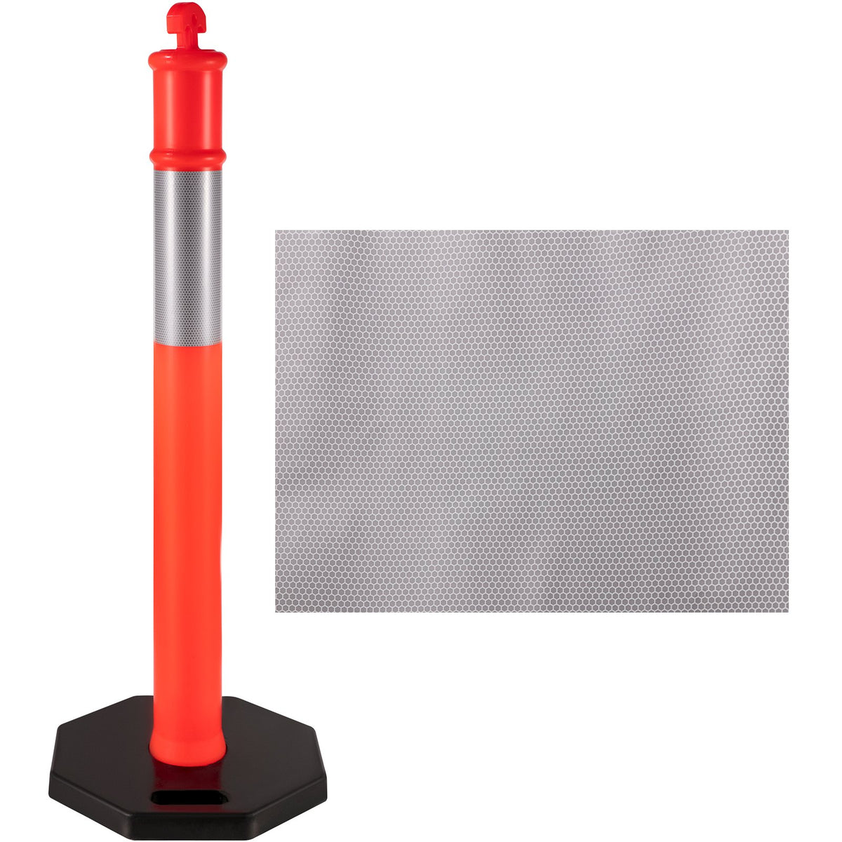VEVOR 6Pack Traffic Delineator Posts 44 Inch Height, PE Delineator Cones Post Kit 10 inch Reflective Band, Delineators Post with Rubber Base 16 inch for Construction Sites, Facility Management etc.