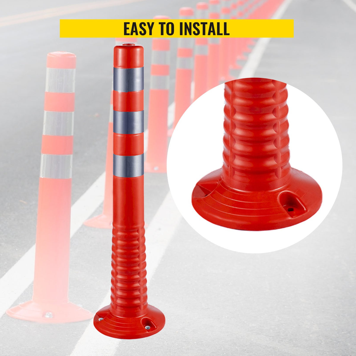 VEVOR Traffic Delineator Posts Flexible Channelizer Cone 30" Spring Post 6PCS
