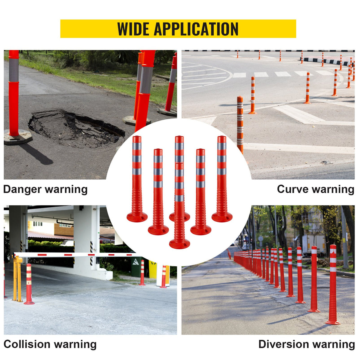 VEVOR Traffic Delineator Posts Flexible Channelizer Cone 30" Spring Post 6PCS