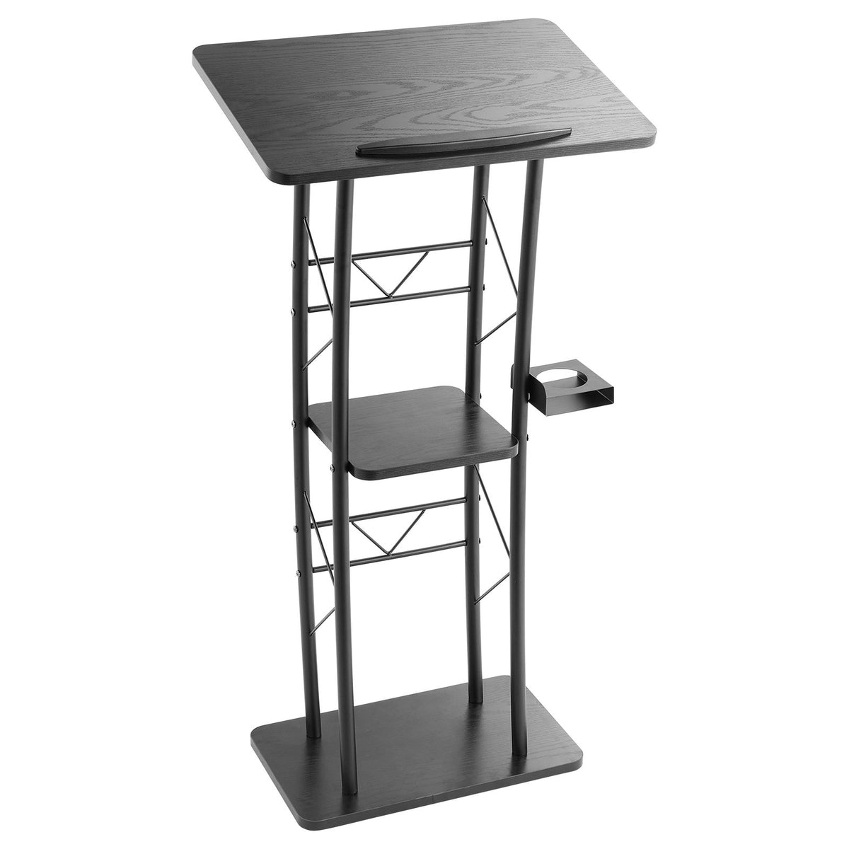 VEVOR Podium Stand, 1180 mm Metal Lectern, Curved Standing Podium  with Wide Reading Surface, Open Storage Compartment, Book Stopper, Cup Holder, for Classroom, Wedding, Conference, Speech, Concert
