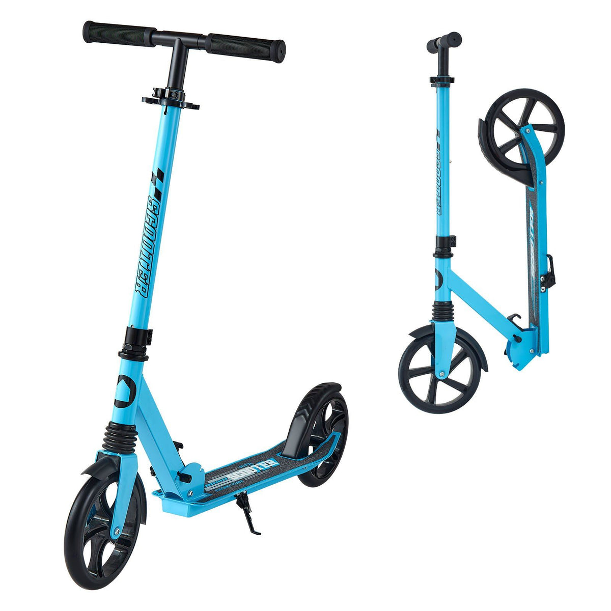 Kick Scooter for Kids Ages 8+, Teens &amp; Adults, 2-Wheel Toddler Scooter with Adjustable Height Handlebar, Wide Anti-Slip Deck, Foldable Lightweight for Boys &amp; Girls up to 99.8 kg, Blue + Black