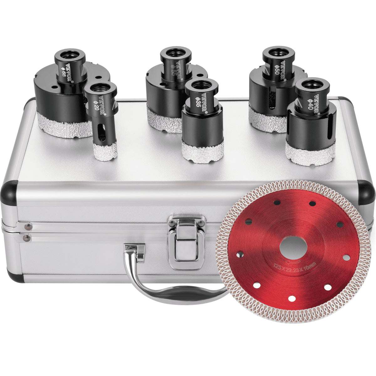 VEVOR Diamond Drill Bits 6PCS Diamond Hole Saw 20/35/40/50/55/68mm Tile Hole Saw Kit Vacuum Brazed Diamond Drill Bit 0.59in/15mm Segment Tile Hole Saw w Storage Case for Tile Ceramic Porcelain Marble