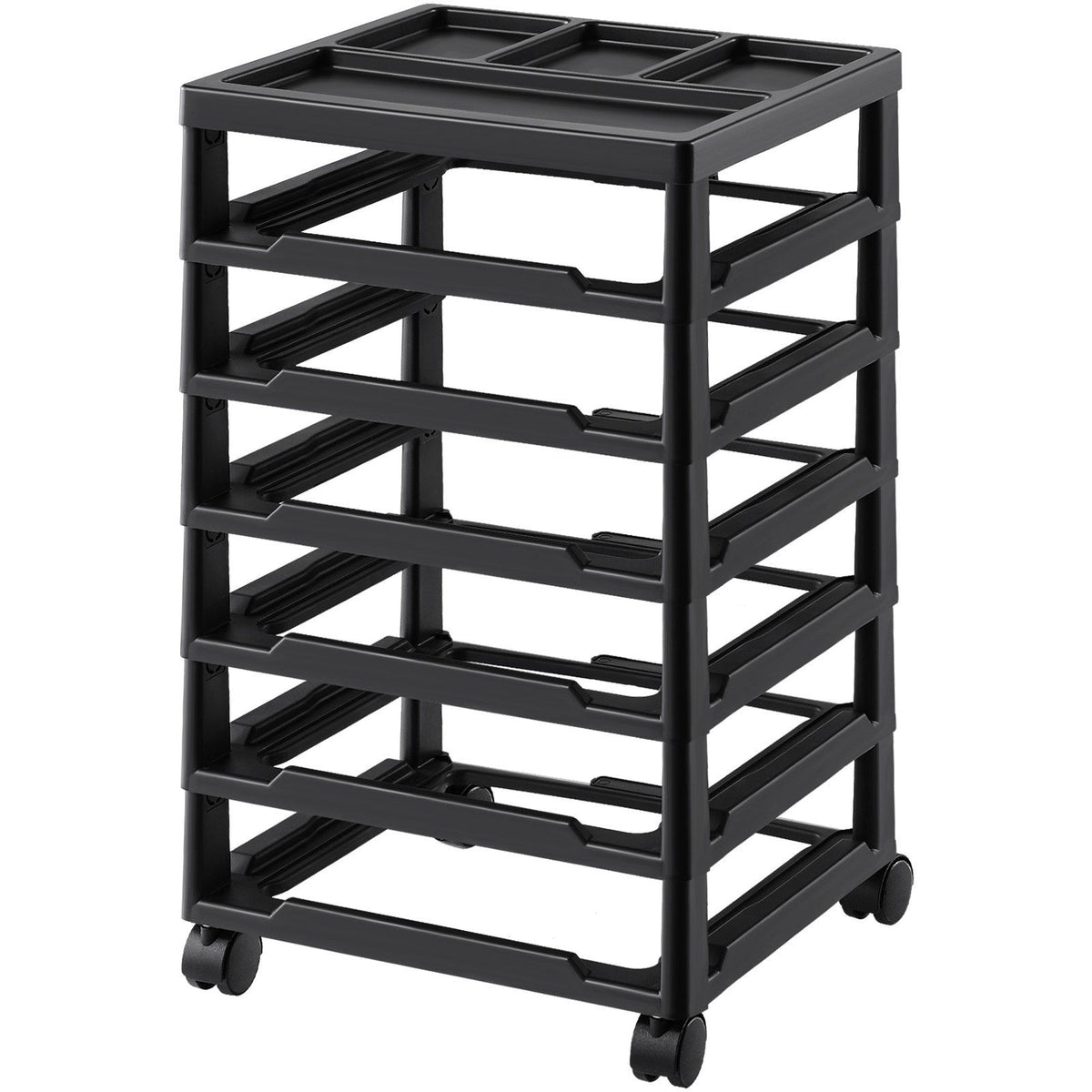 Scrapbook Rolling Storage Cart, 6-Tier Large Capacity with Organizer Top, Black Frame with 4 Removable Wheels, PP Material Cart Only, Rolling Craft Storage for Office Arts and Crafts Supplies
