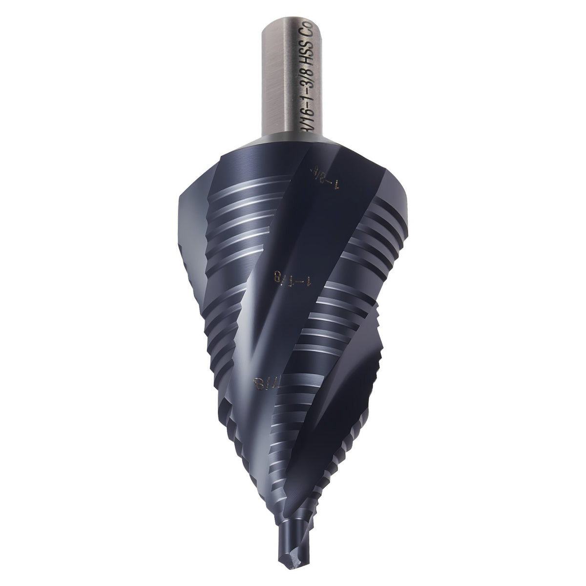 VEVOR Step Drill Bit, 4.76 to 34.93 mm, 9.53 mm Triangular Shank, TiAlN Coating Cobalt High Speed Steel, Four Spiral Flute Step Bit for Metal, Stainless Steel, Aluminum, Wood, Plastic, Fiberglass