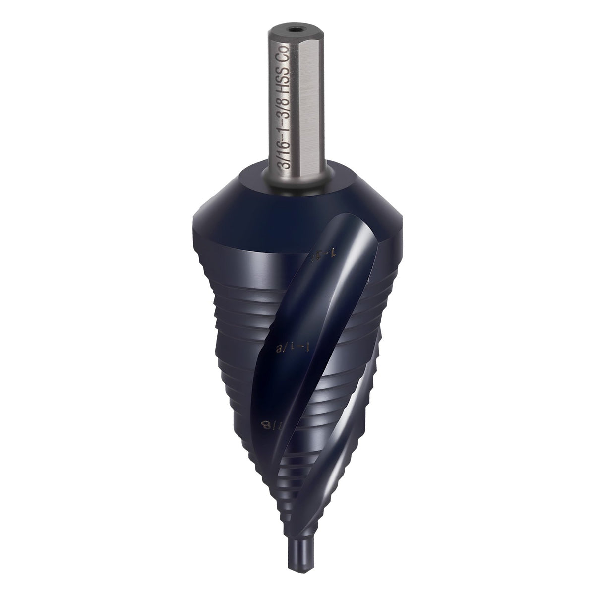 VEVOR Step Drill Bit, 4.76 to 34.93 mm, 9.53 mm Triangular Shank, TiAlN Coating Cobalt High Speed Steel, Four Spiral Flute Step Bit for Metal, Stainless Steel, Aluminum, Wood, Plastic, Fiberglass