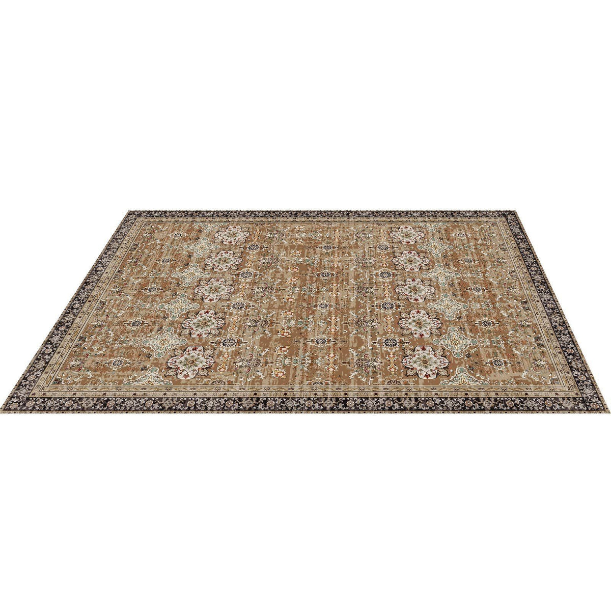 Area Rug, 2438.4 x 3048 mm Large Washable Rug, Non-Slip &amp; Tear-Resistant Soft Carpet, Pet &amp; Child Friendly Vintage Area Rugs, Indoor Mat for Bedroom, Living Room, Kids Room, Office, Brown Green