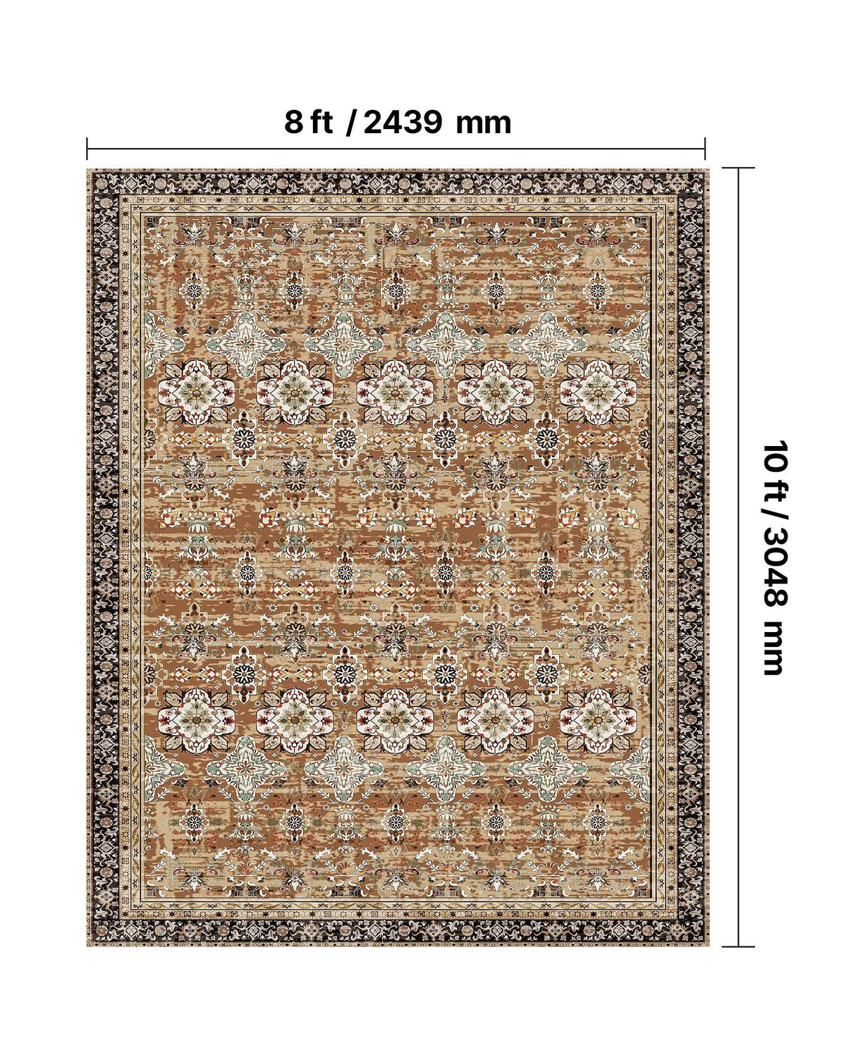 Area Rug, 2438.4 x 3048 mm Large Washable Rug, Non-Slip & Tear-Resistant Soft Carpet, Pet & Child Friendly Vintage Area Rugs, Indoor Mat for Bedroom, Living Room, Kids Room, Office, Brown Green