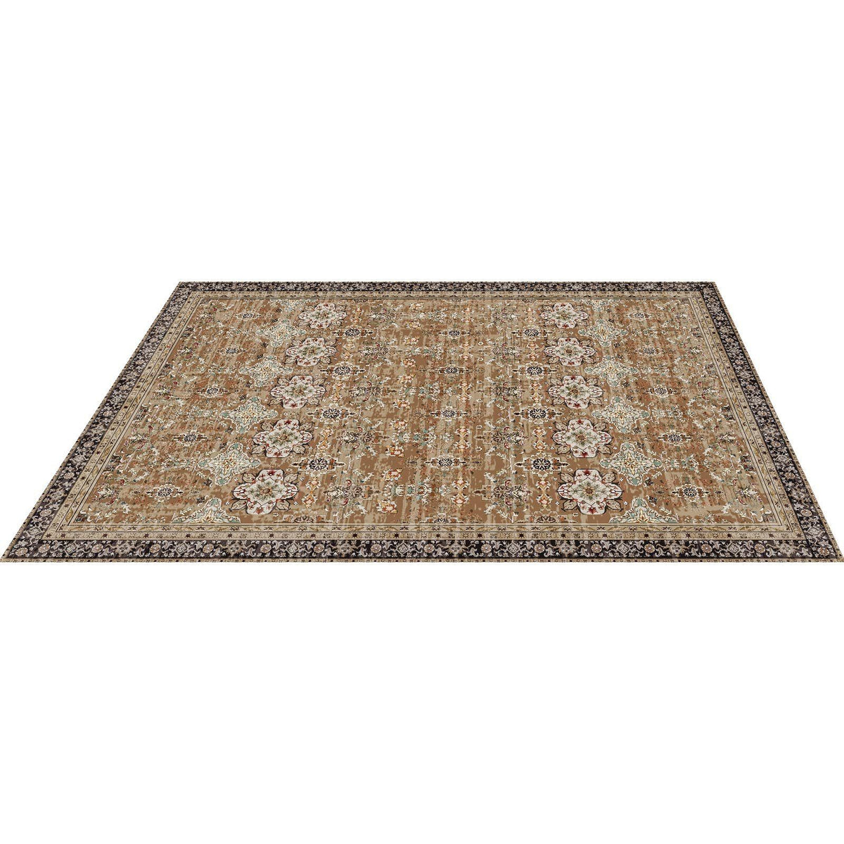 Area Rug, 2438.4 x 3048 mm Large Washable Rug, Non-Slip & Tear-Resistant Soft Carpet, Pet & Child Friendly Vintage Area Rugs, Indoor Mat for Bedroom, Living Room, Kids Room, Office, Brown Green