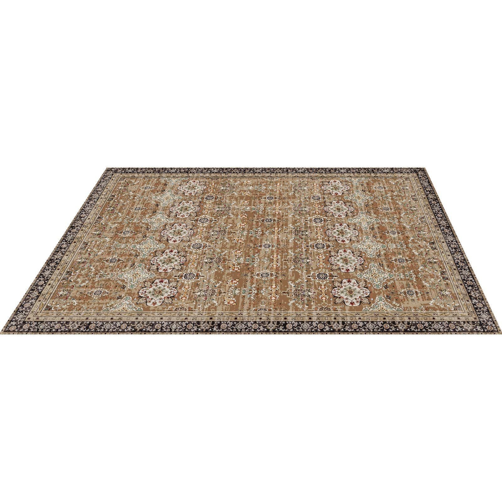 Area Rug, 2438.4 x 3048 mm Large Washable Rug, Non-Slip & Tear-Resistant Soft Carpet, Pet & Child Friendly Vintage Area Rugs, Indoor Mat for Bedroom, Living Room, Kids Room, Office, Brown Green