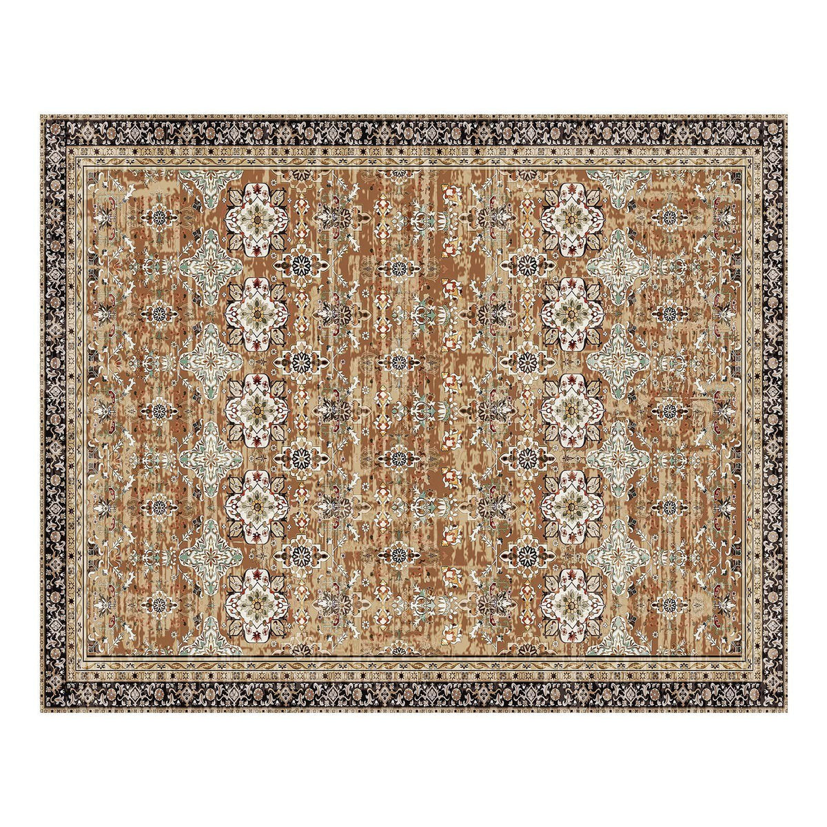 Area Rug, 2438.4 x 3048 mm Large Washable Rug, Non-Slip & Tear-Resistant Soft Carpet, Pet & Child Friendly Vintage Area Rugs, Indoor Mat for Bedroom, Living Room, Kids Room, Office, Brown Green