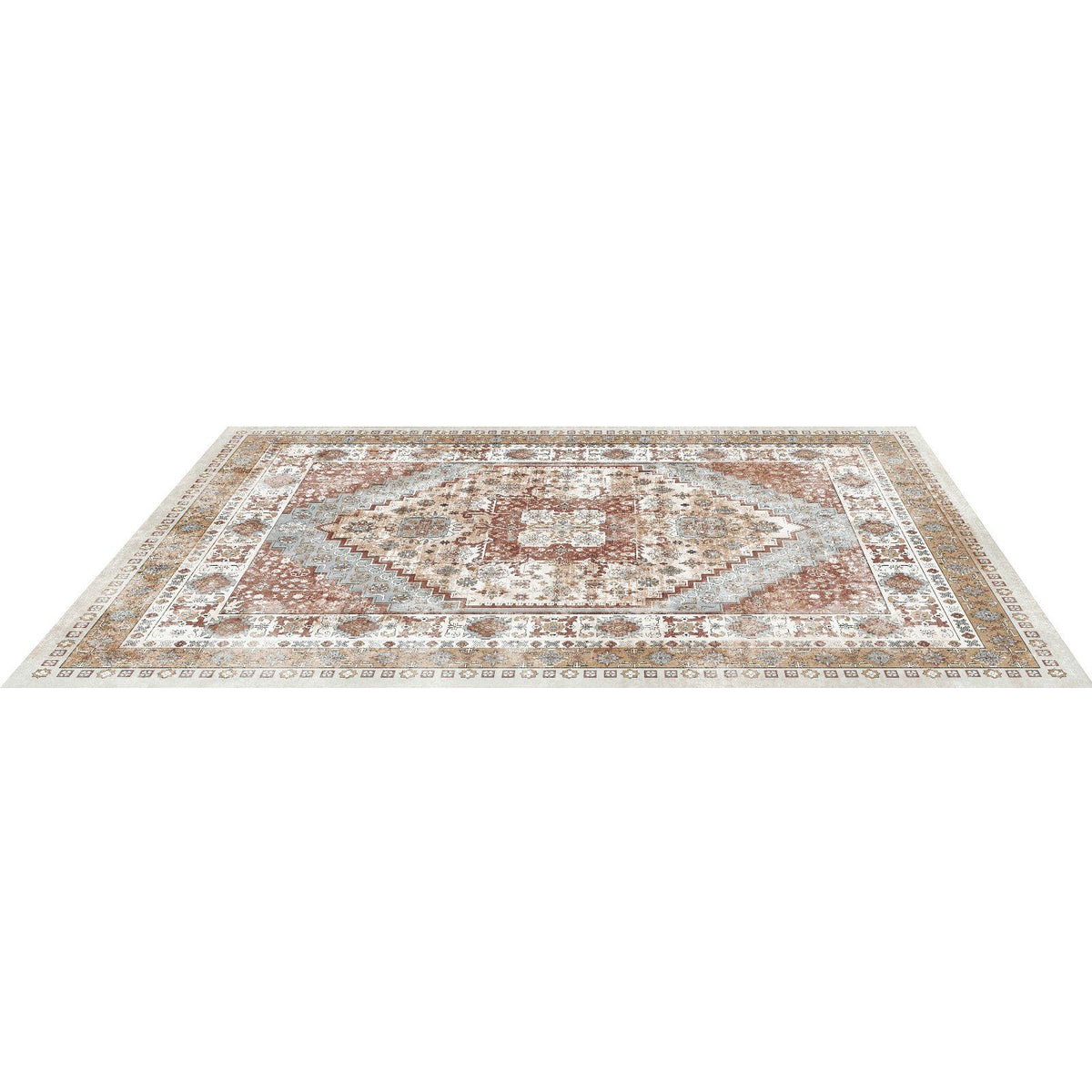 Area Rug, 2438.4 x 3048 mm Large Washable Rug, Non-Slip and Tear-Resistant Soft Carpet, Pet &amp; Child Friendly Vintage Area Rugs, Indoor Mat for Bedroom, Living Room, Kids Room, Office, Brown Red