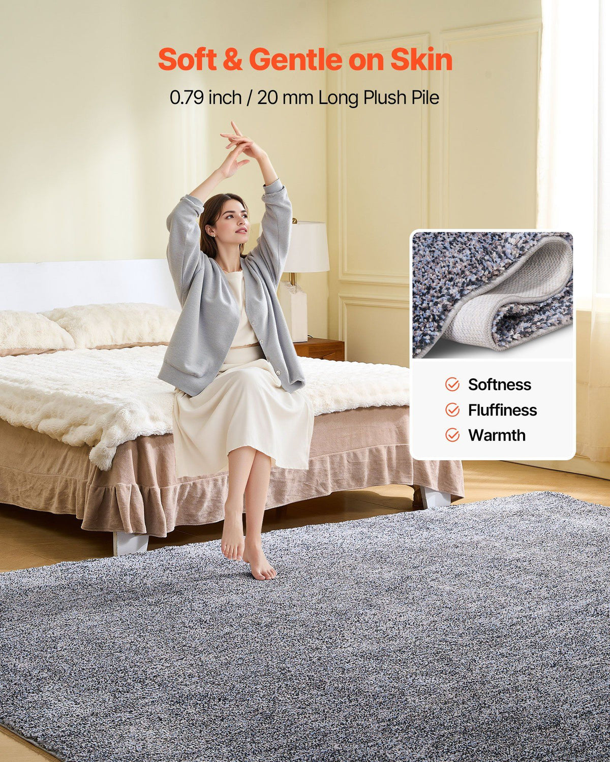 Indoor Plush Area Rugs, 2.44 x 3.05m Plush Carpet, Area Rugs Furry with Long Plushs Pile, Thick & Durable High-Pile Rug for High-Traffic Areas, Non-Shedding & Non-Slip Backing, Blue-Gray