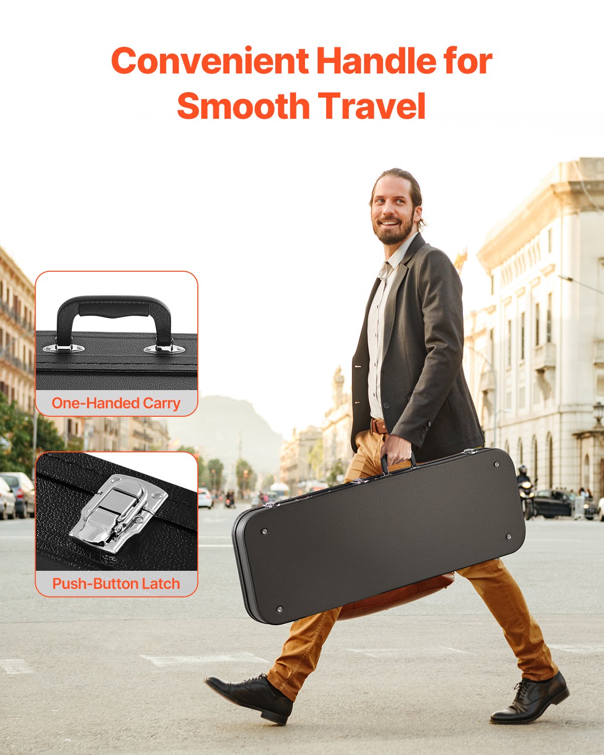 VEVOR Electric Guitar Hard Case, 1095 mm Rectangular Guitar Hard Case, With Lock Latch Keys Handle, PVC Padding Soft Lining Water-Resistant Hard Shell Guitar Cases, for 990 mm Electric Guitars, Black