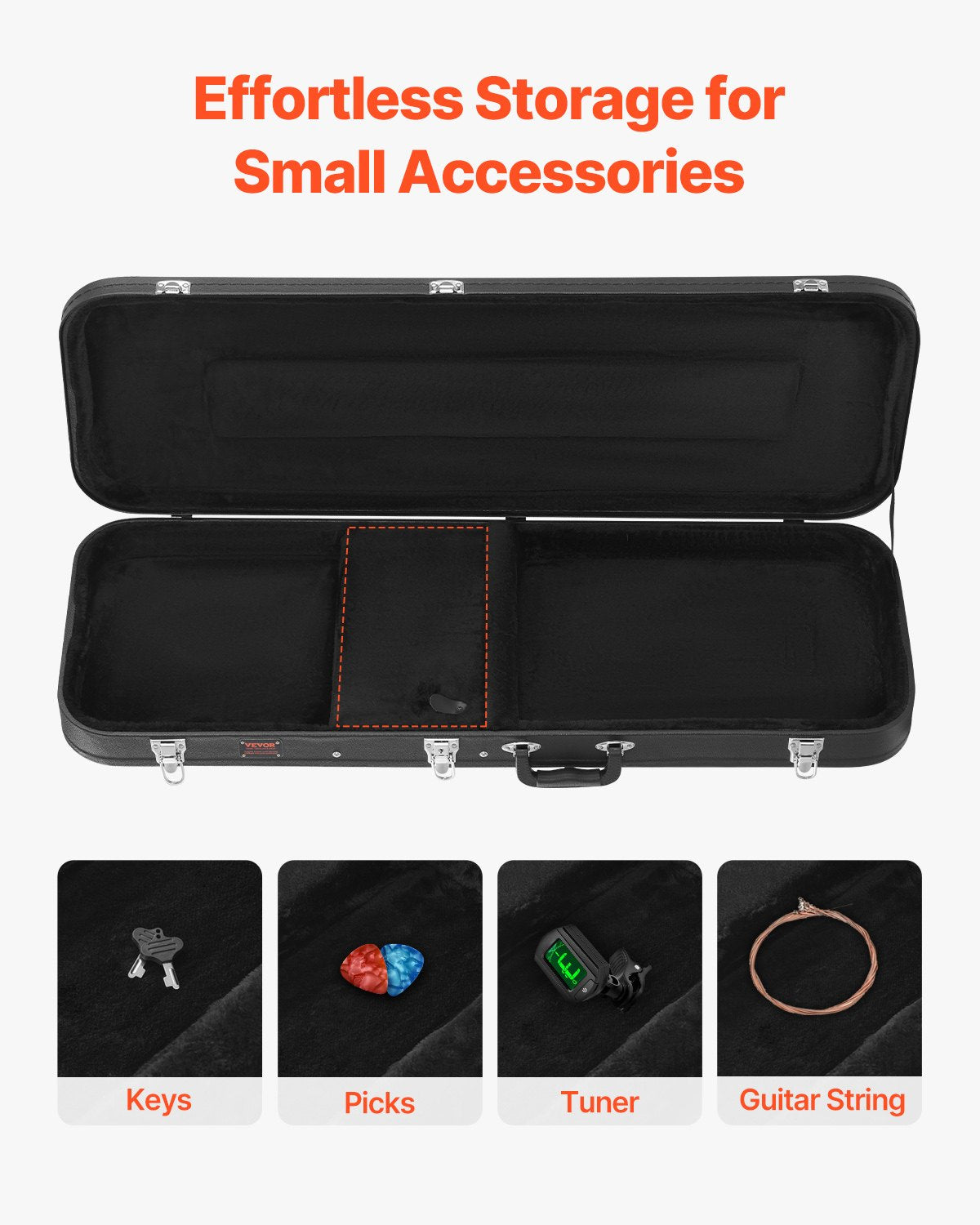 VEVOR Electric Guitar Hard Case, 1095 mm Rectangular Guitar Hard Case, With Lock Latch Keys Handle, PVC Padding Soft Lining Water-Resistant Hard Shell Guitar Cases, for 990 mm Electric Guitars, Black