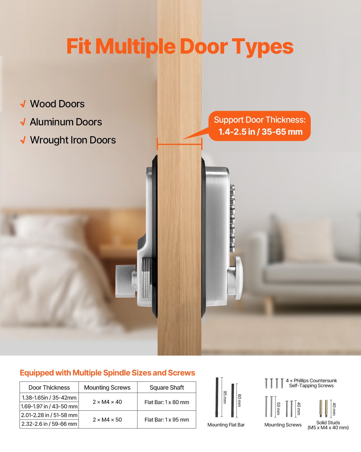 VEVOR Mechanical Keyless Entry Door Lock, 14 Key Mechanical Door Lock, Mechanical Keypad Door Lock with Adjustable Thumb Knob, Single-Side Zinc Alloy Waterproof Keyless Gate Lock, for Home Office