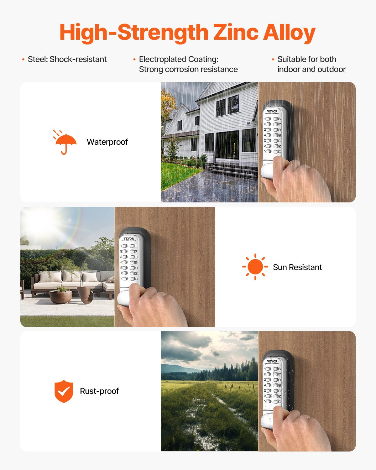 VEVOR Mechanical Keyless Entry Door Lock, 14 Key Mechanical Door Lock, Mechanical Keypad Door Lock with Adjustable Thumb Knob, Single-Side Zinc Alloy Waterproof Keyless Gate Lock, for Home Office