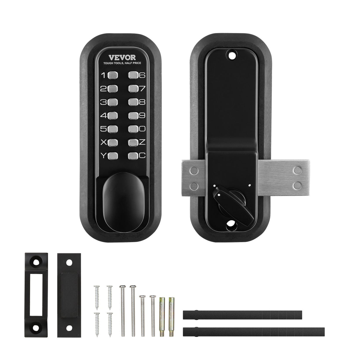 VEVOR Mechanical Keyless Entry Door Lock, 14 Digit Keypad, Water-proof Zinc Alloy, Outdoor Gate Door Locks Set with Surface-mounted Latch, Keypad and Knob, Easy to Install, for Garden, Garage, Yard