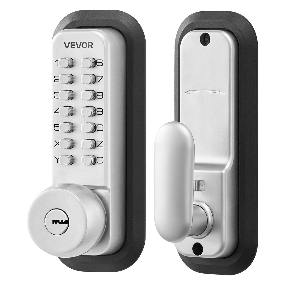 Mechanical Keyless Entry Door Lock, 2.0 Code Upgrade, 4-7 Digits Code, Single-Sided Push Button Combination Mechanical Keypad Door Knob, Auto Locking, for Garden Gates, Indoor or Outdoor, Silver