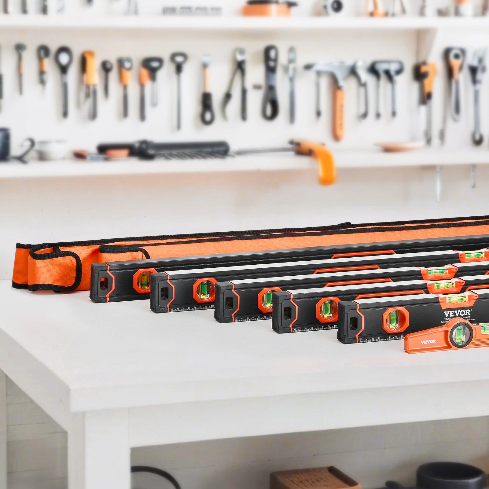 6-Piece Torpedo Level, 2000/1200/800/600/400/250 mm Box Levels Set, Bubble Vials Ruler for 45/90/180 Degree, Shock-Proof Aluminum Alloy Magnetic Leveler Tool, SAE/Metric Scale(250-mm has magnet)