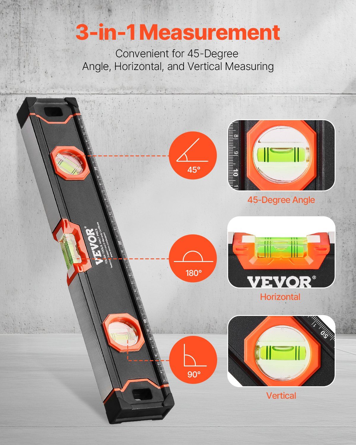 6-Piece Torpedo Level, 2000/1200/800/600/400/250 mm Box Levels Set, Bubble Vials Ruler for 45/90/180 Degree, Shock-Proof Aluminum Alloy Magnetic Leveler Tool, SAE/Metric Scale(250-mm has magnet)