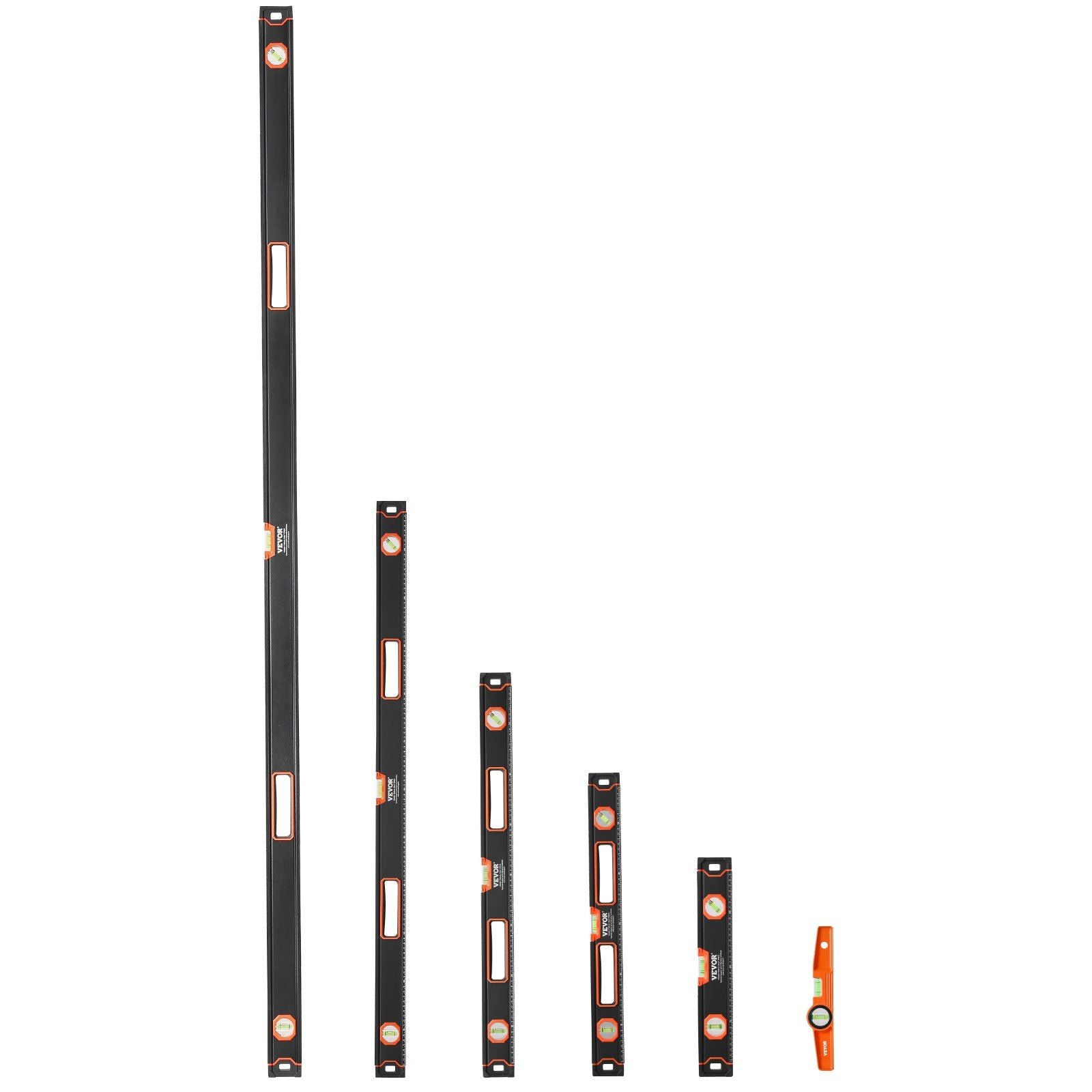 6-Piece Torpedo Level, 2000/1200/800/600/400/250 mm Box Levels Set, Bubble Vials Ruler for 45/90/180 Degree, Shock-Proof Aluminum Alloy Magnetic Leveler Tool, SAE/Metric Scale(250-mm has magnet)