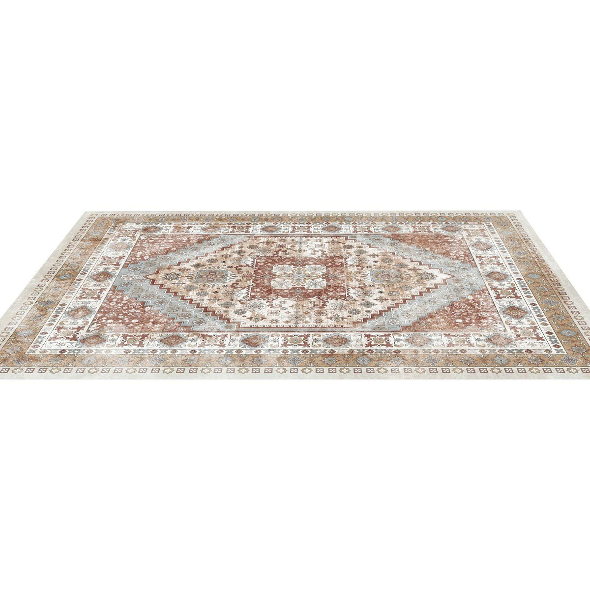 Area Rug, 2743.2 x 3658 mm Large Washable Rug, Non-Slip and Tear-Resistant Soft Carpet, Pet &amp; Child Friendly Vintage Area Rugs, Indoor Mat for Bedroom, Living Room, Kids Room, Office, Brown Red