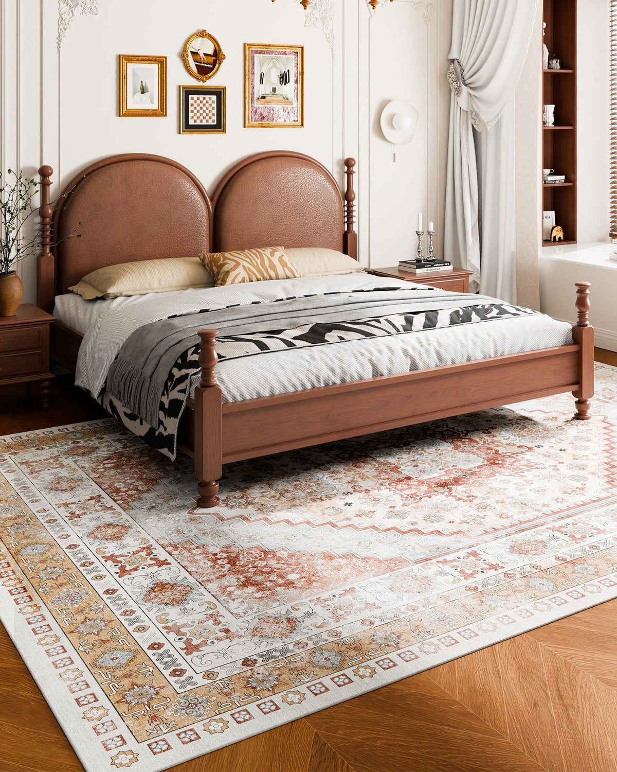 Area Rug, 2743.2 x 3658 mm Large Washable Rug, Non-Slip and Tear-Resistant Soft Carpet, Pet & Child Friendly Vintage Area Rugs, Indoor Mat for Bedroom, Living Room, Kids Room, Office, Brown Red