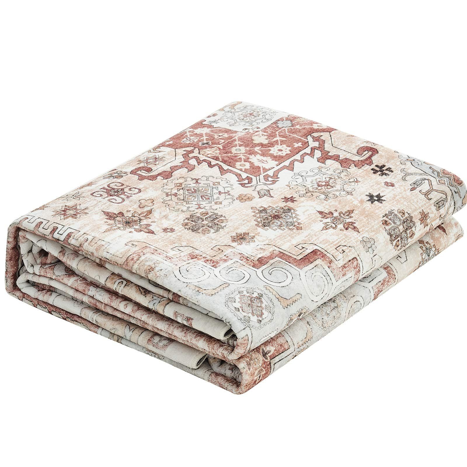 Area Rug, 2743.2 x 3658 mm Large Washable Rug, Non-Slip and Tear-Resistant Soft Carpet, Pet & Child Friendly Vintage Area Rugs, Indoor Mat for Bedroom, Living Room, Kids Room, Office, Brown Red