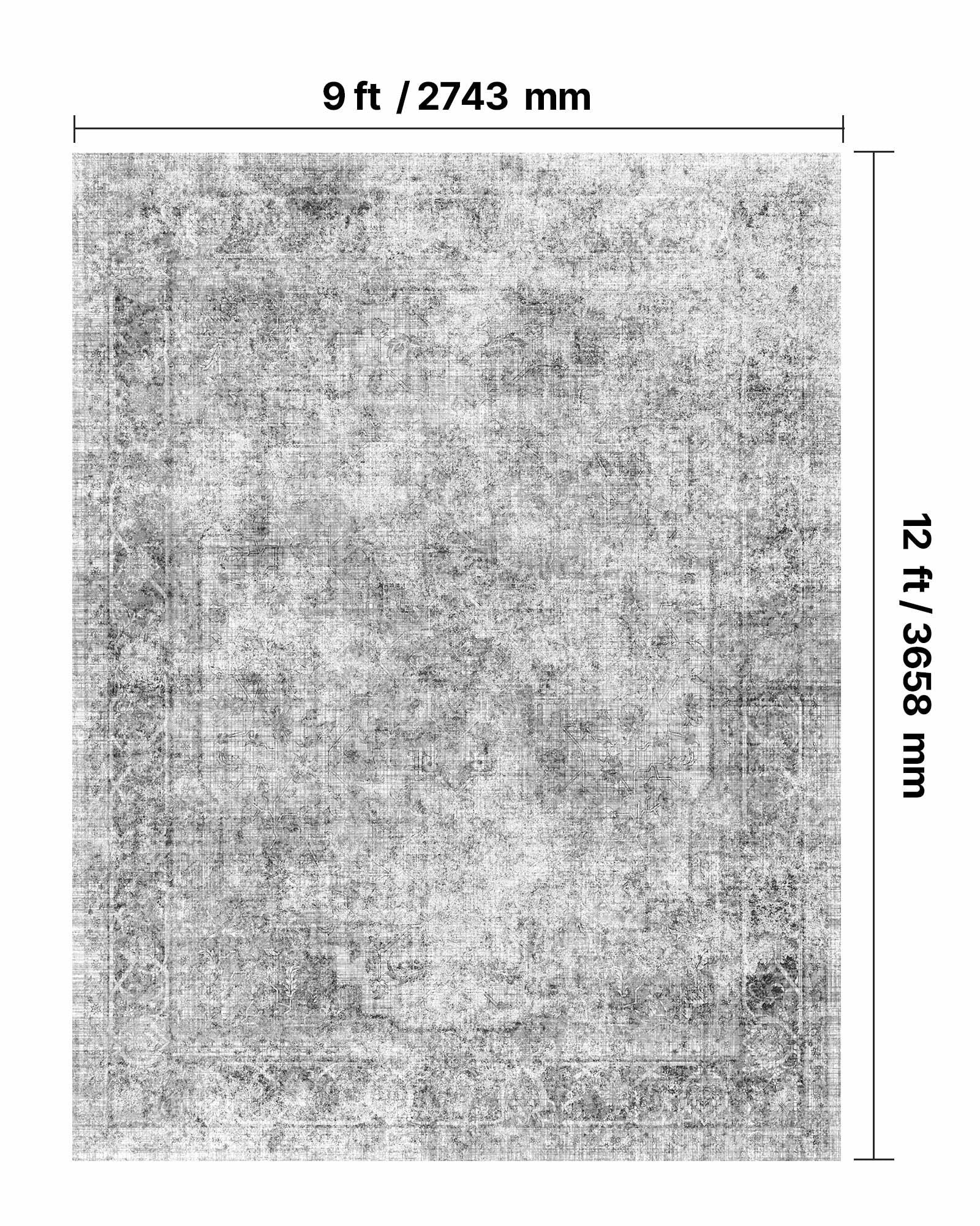 Area Rug, 2743.2 x 3658 mm Large Washable Boho Rug, Non-Slip and Tear-Resistant Soft Carpet, Pet & Child Friendly Bohemian Area Rugs, Indoor Mat for Bedroom, Living Room, Kids Room, Office, Gray